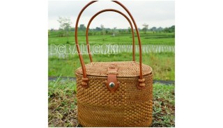 ata grass straw woven tote bag bali handmade leather handle